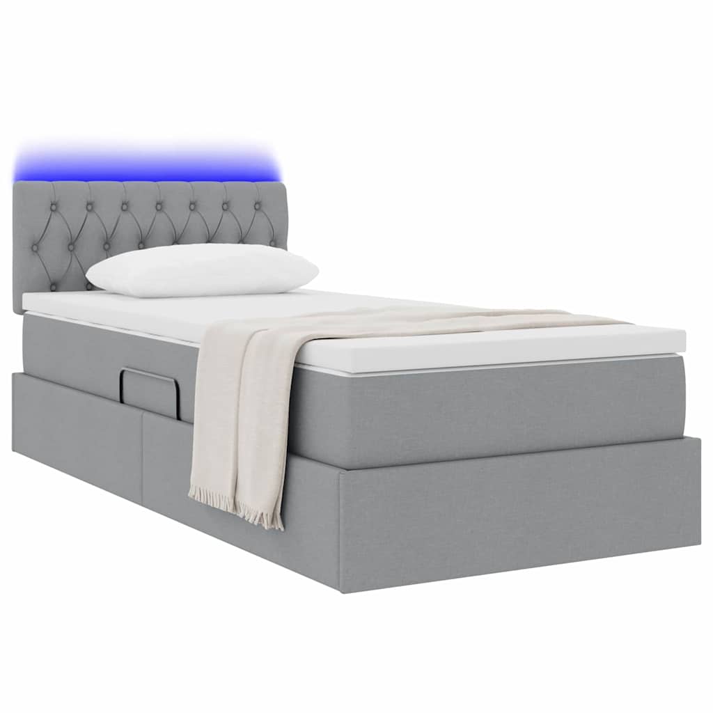 vidaXL LED Κρεβάτι αποθήκευσης με στρώμα Ανοιχτό γκρι 90 x 190 cm