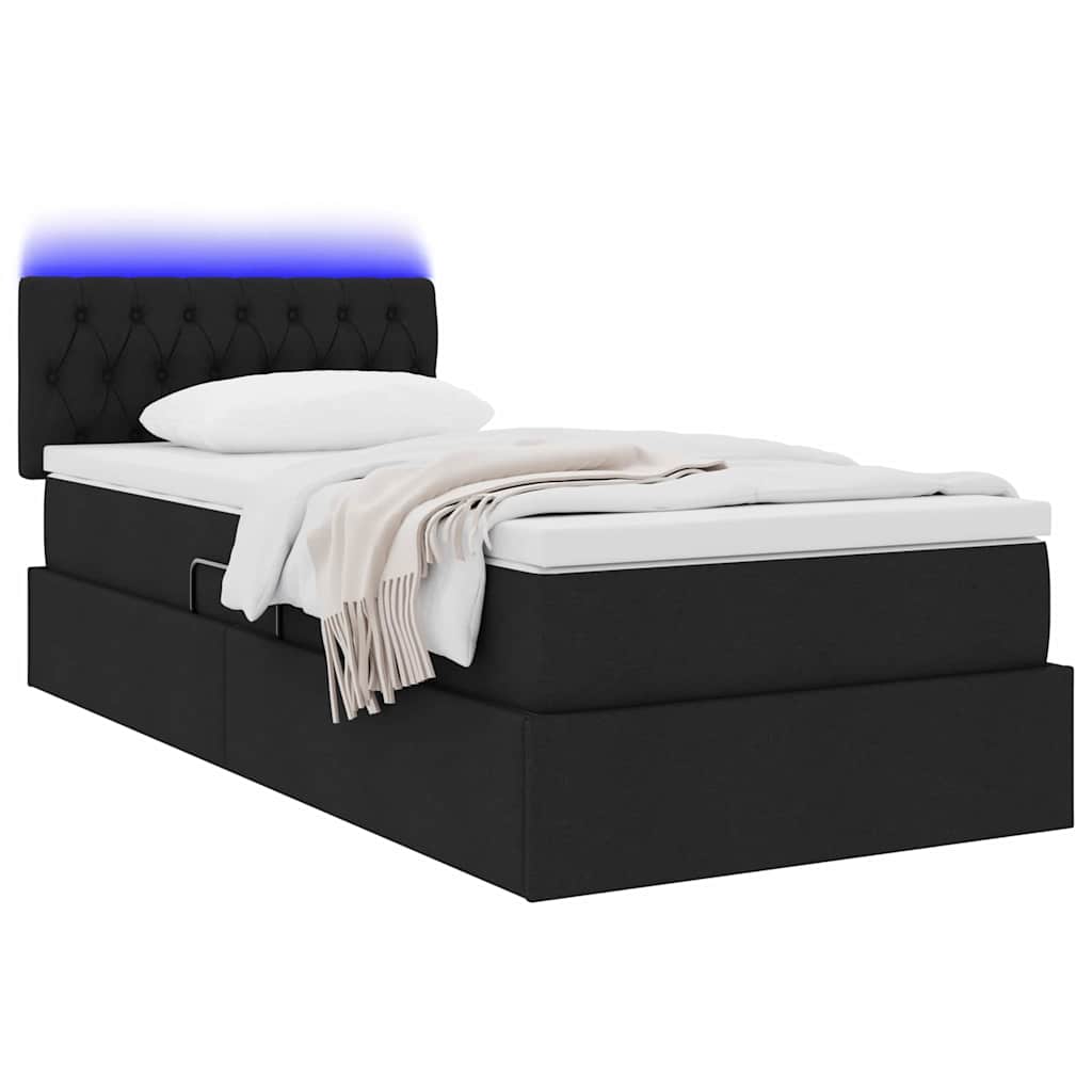 vidaXL LED Κρεβάτι αποθήκευσης με στρώμα Μαύρο 90 x 190 cm Ύφασμα