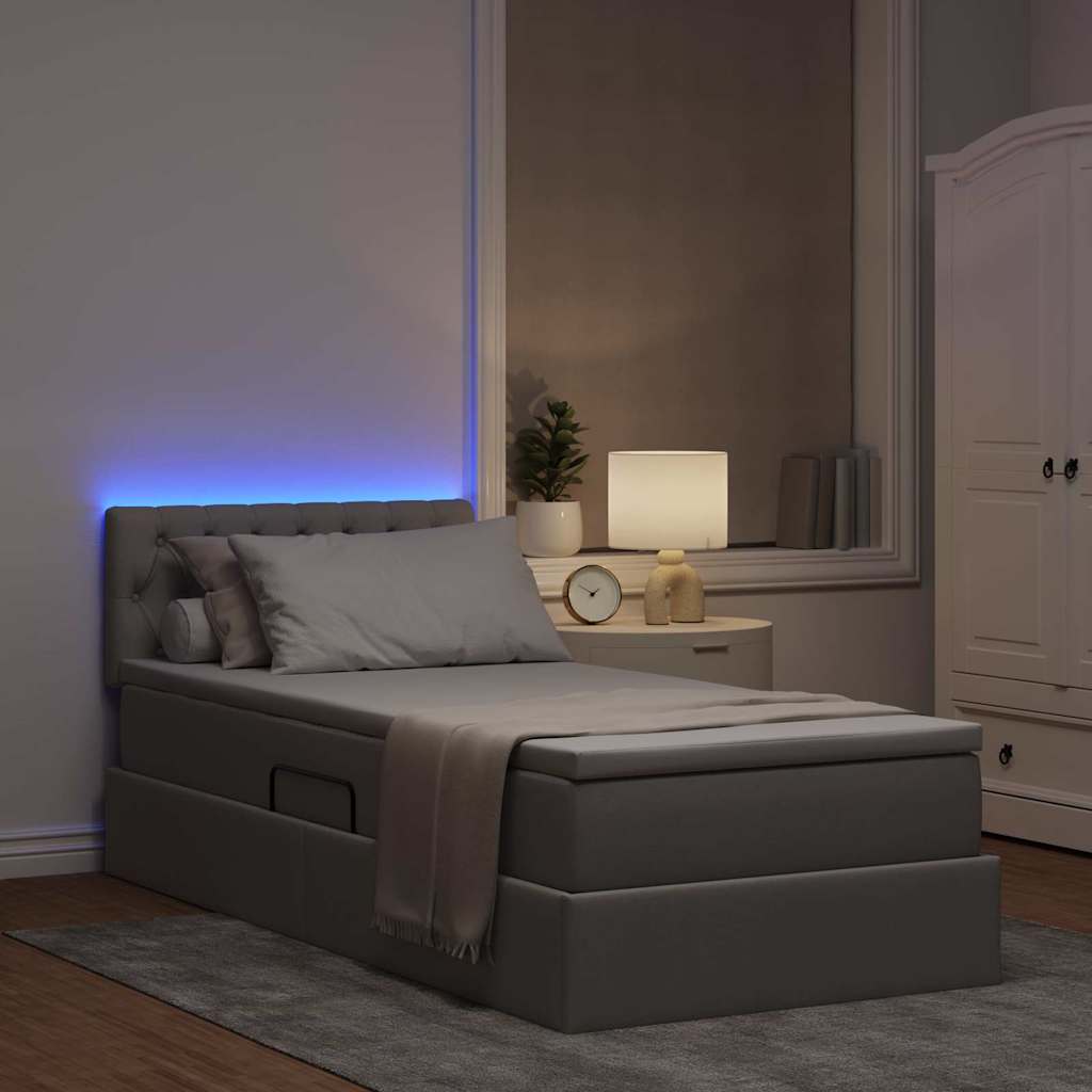 vidaXL LED Κρεβάτι αποθήκευσης με στρώμα Taupe 90 x 190 cm Ύφασμα
