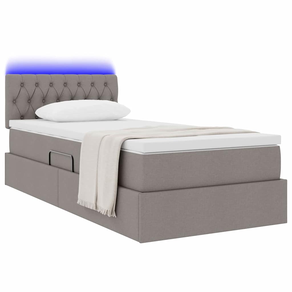 vidaXL LED Κρεβάτι αποθήκευσης με στρώμα Taupe 90 x 190 cm Ύφασμα