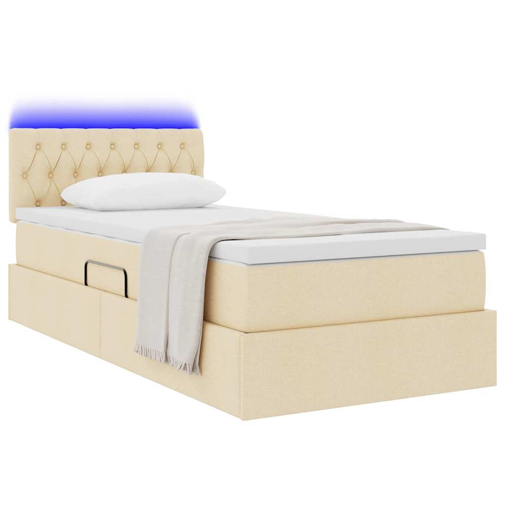 vidaXL LED Κρεβάτι αποθήκευσης με στρώμα Κρέμ 90 x 190 cm Ύφασμα