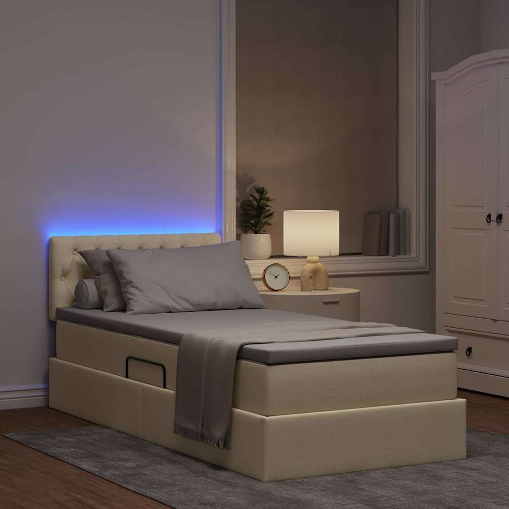 vidaXL LED Κρεβάτι αποθήκευσης με στρώμα Κρέμ 90 x 200 cm Ύφασμα