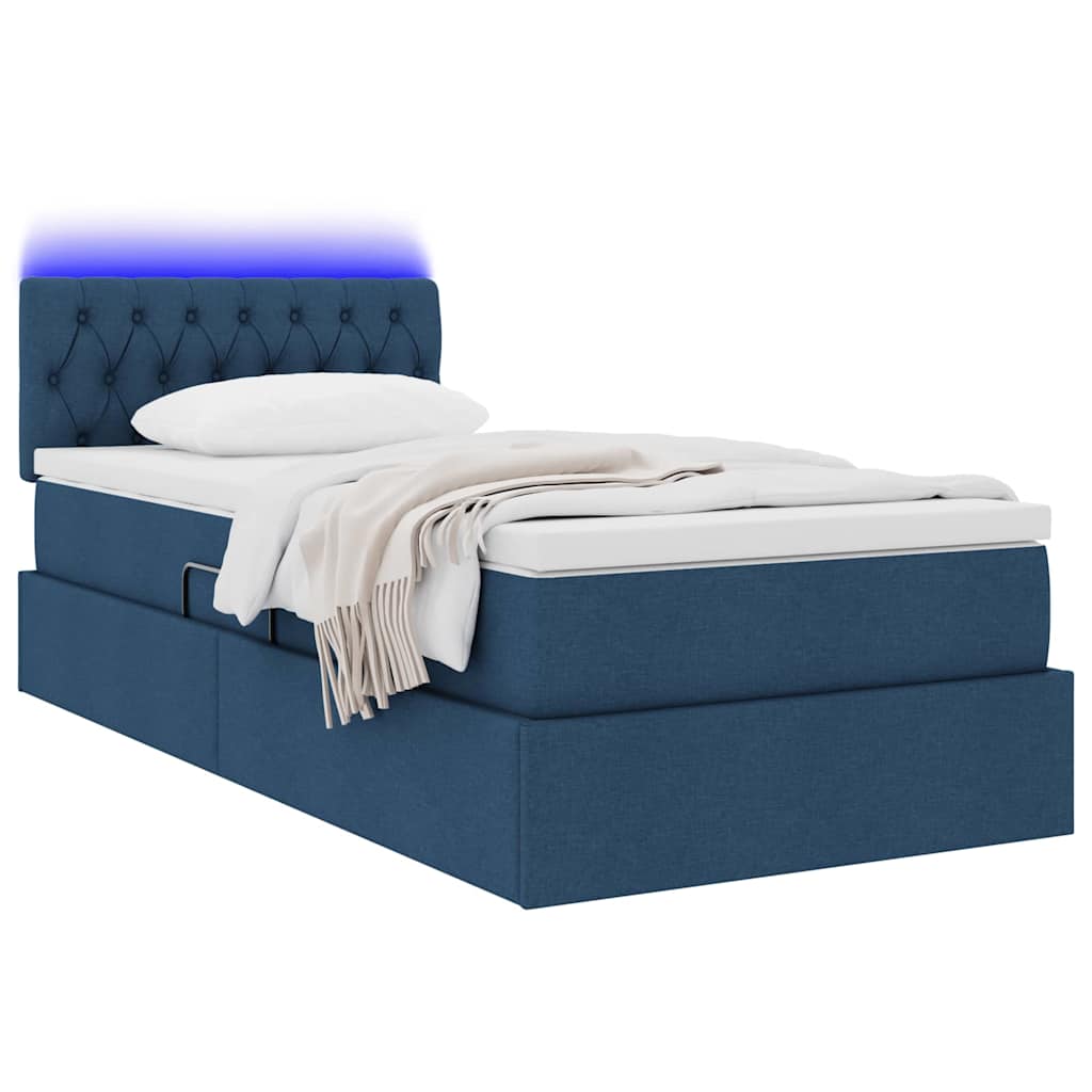 vidaXL LED Κρεβάτι αποθήκευσης με στρώμα Μπλε 90 x 200 cm Ύφασμα