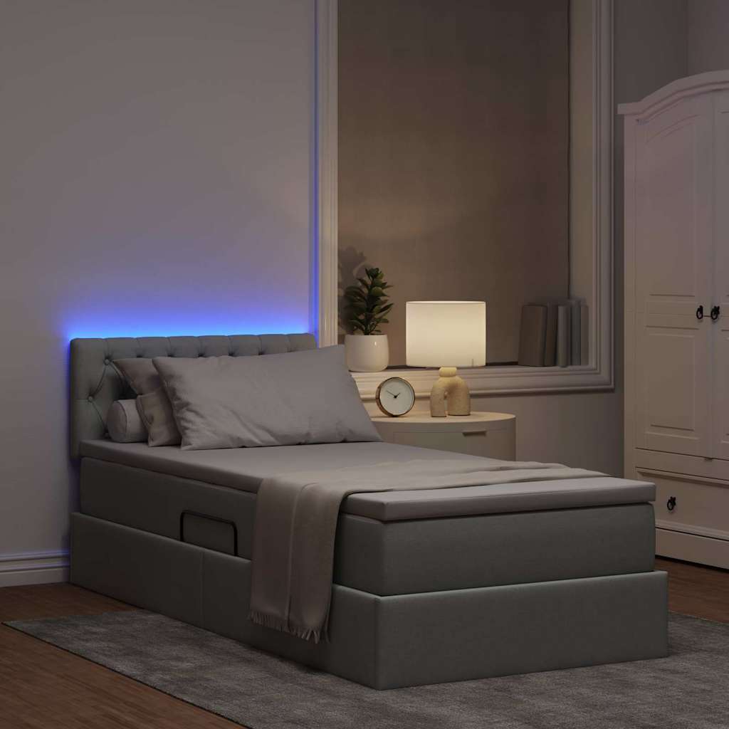 vidaXL LED Κρεβάτι αποθήκευσης με στρώμα Ανοιχτό γκρι 100 x 200 cm