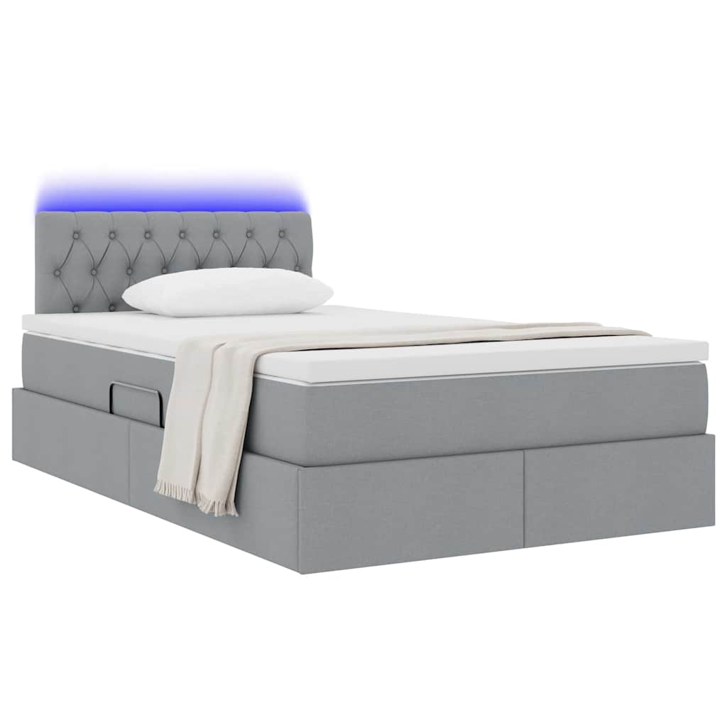 vidaXL LED Κρεβάτι αποθήκευσης με στρώμα Ανοιχτό γκρι 120 x 190 cm