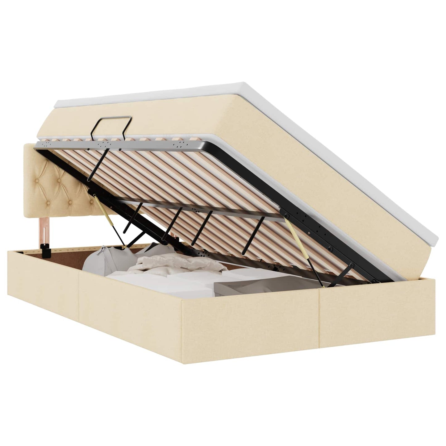 vidaXL LED Κρεβάτι αποθήκευσης με στρώμα Κρεμ 120 x 190 cm Ύφασμα
