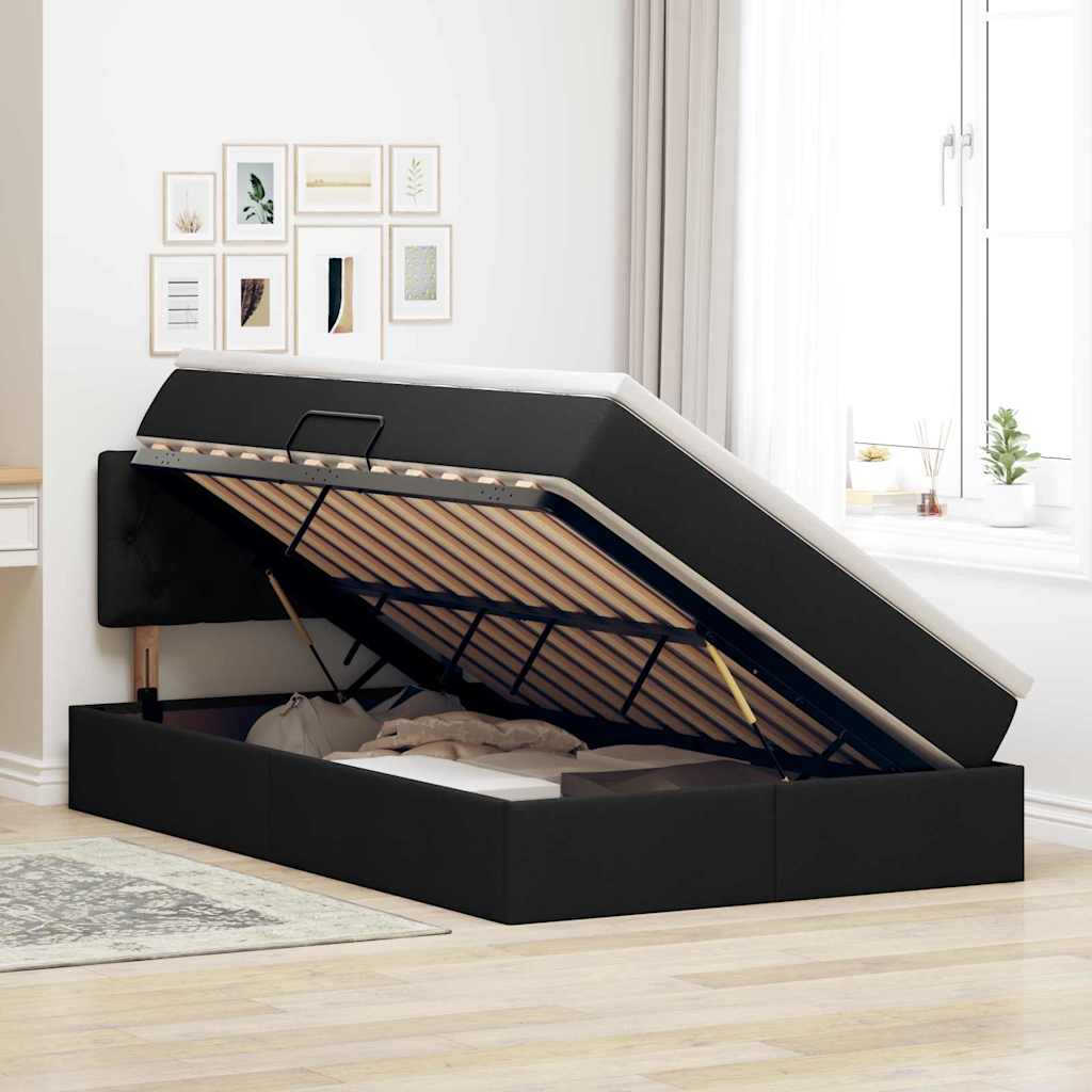 vidaXL LED Κρεβάτι αποθήκευσης με στρώμα Μαύρο 120 x 200 cm Ύφασμα