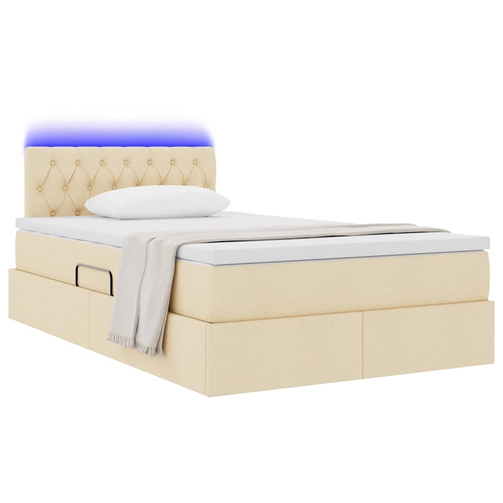 vidaXL LED Κρεβάτι αποθήκευσης με στρώμα Κρέμ 120 x 200 cm Ύφασμα