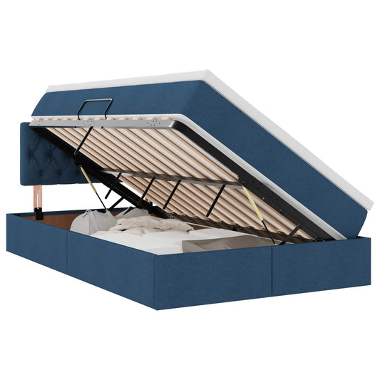 vidaXL LED Κρεβάτι αποθήκευσης με στρώμα Μπλε 120 x 200 cm Ύφασμα