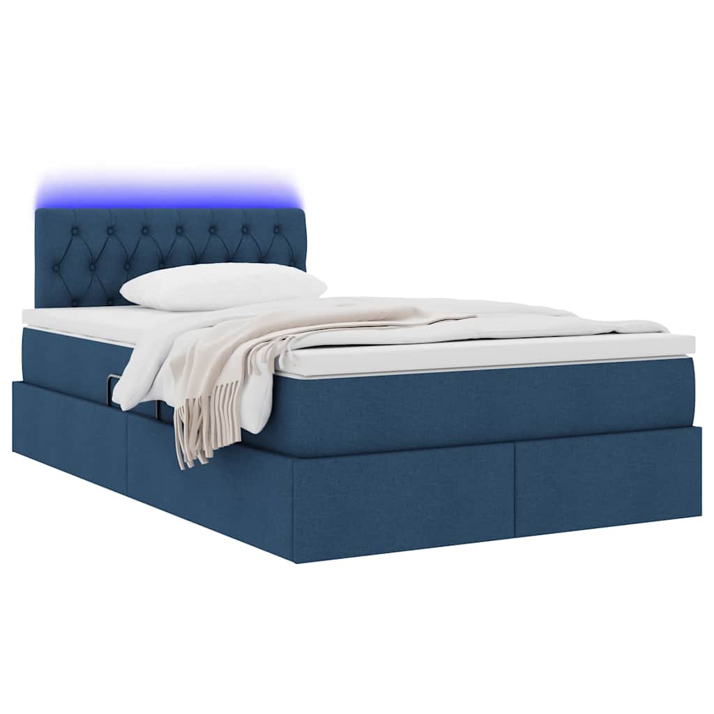 vidaXL LED Κρεβάτι αποθήκευσης με στρώμα Μπλε 120 x 200 cm Ύφασμα