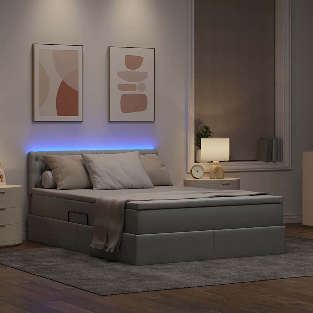 vidaXL LED Κρεβάτι αποθήκευσης με στρώμα Ανοιχτό γκρι 140 x 190 cm