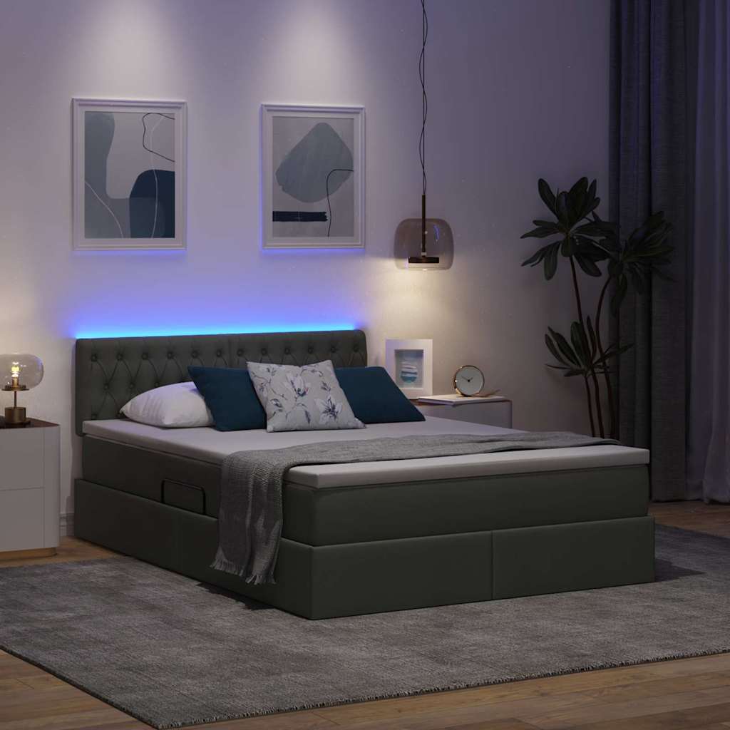 vidaXL LED Κρεβάτι αποθήκευσης με στρώμα Σκούρο Γκρι 140 x 190 cm
