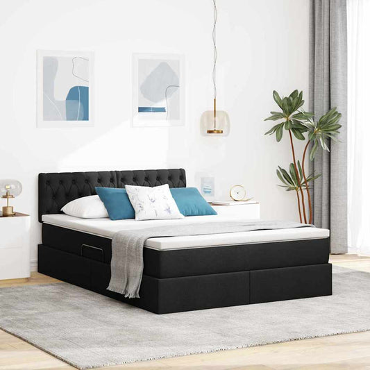 vidaXL LED Κρεβάτι αποθήκευσης με στρώμα Μαύρο 140 x 190 cm Ύφασμα