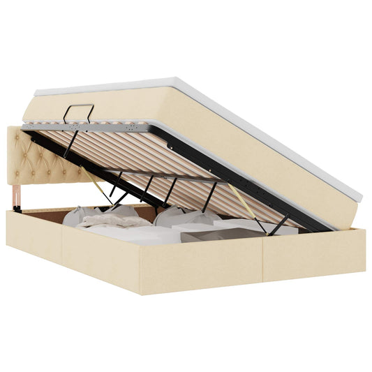 vidaXL LED Κρεβάτι αποθήκευσης με στρώμα Κρέμ 140 x 190 cm Ύφασμα