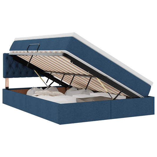 vidaXL LED Κρεβάτι αποθήκευσης με στρώμα Μπλε 140 x 190 cm Ύφασμα