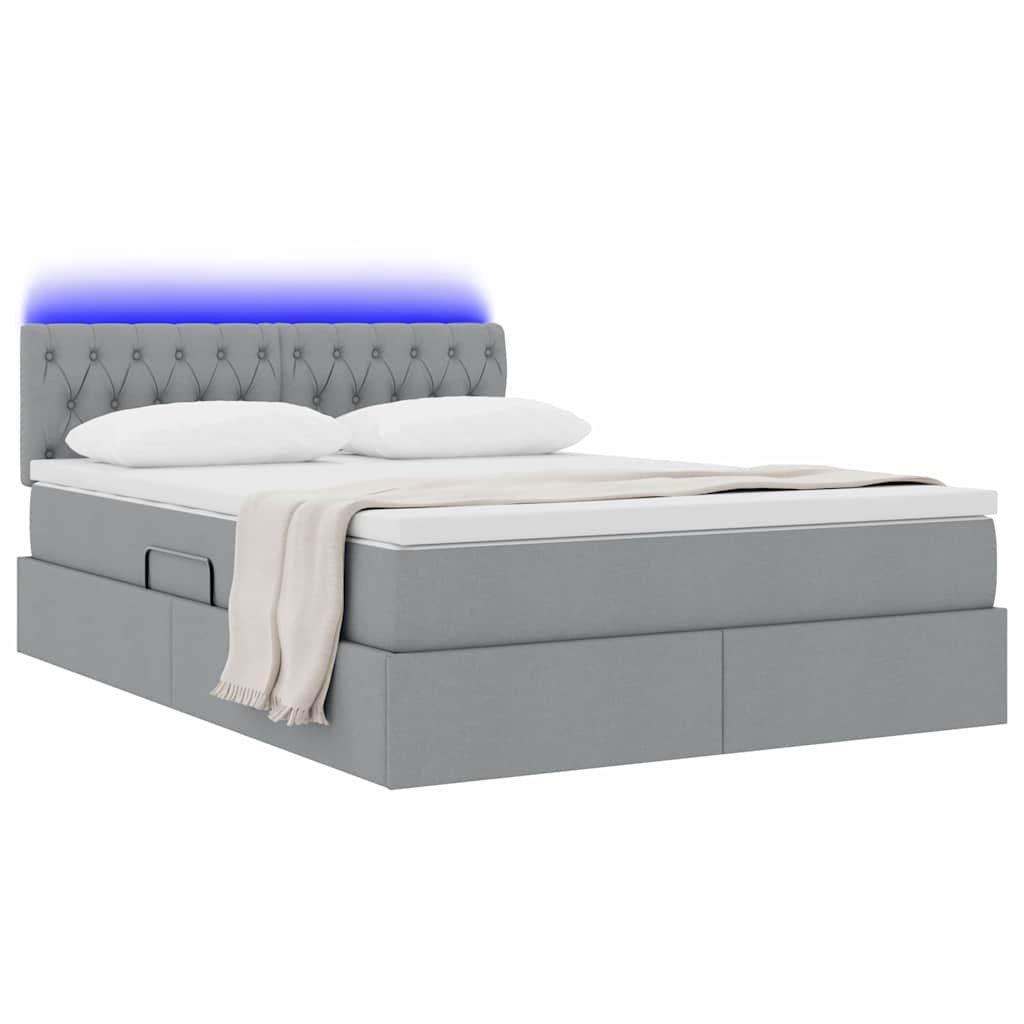 vidaXL LED Κρεβάτι αποθήκευσης με στρώμα Ανοιχτό γκρι 140 x 200 cm
