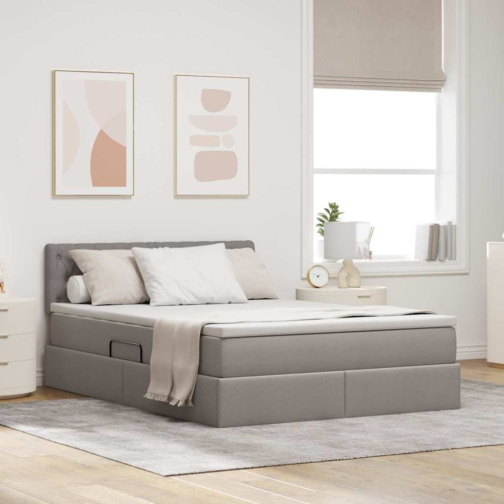 vidaXL LED Κρεβάτι αποθήκευσης με στρώμα Taupe 140 x 200 cm Ύφασμα