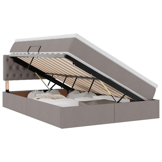 vidaXL LED Κρεβάτι αποθήκευσης με στρώμα Taupe 140 x 200 cm Ύφασμα