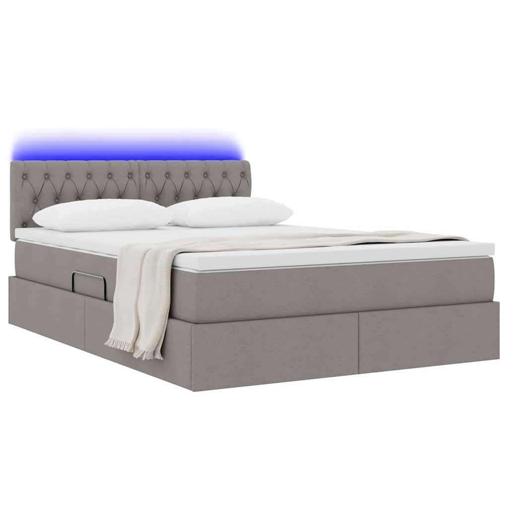 vidaXL LED Κρεβάτι αποθήκευσης με στρώμα Taupe 140 x 200 cm Ύφασμα