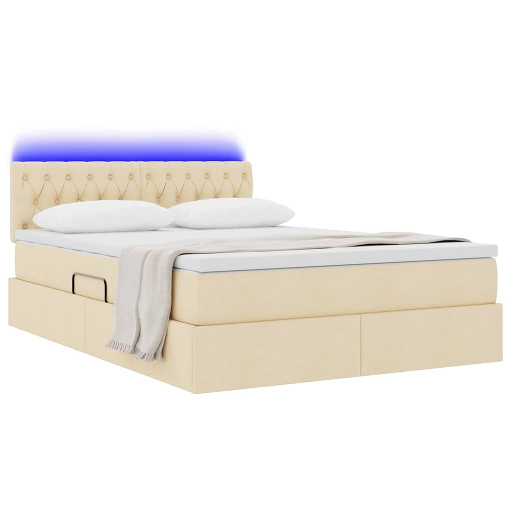 vidaXL LED Κρεβάτι αποθήκευσης με στρώμα Κρέμ 140 x 200 cm Ύφασμα