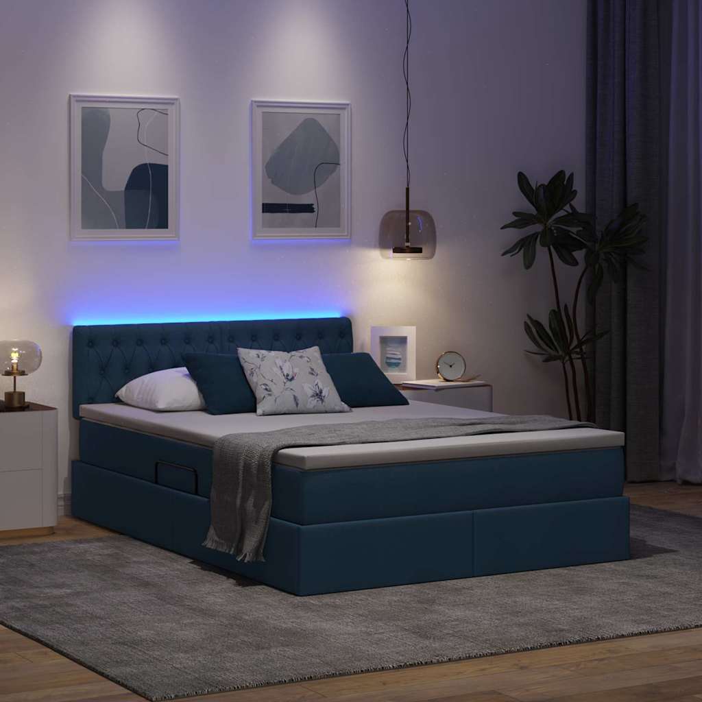 vidaXL LED Κρεβάτι αποθήκευσης με στρώμα Μπλε 140 x 200 cm Ύφασμα