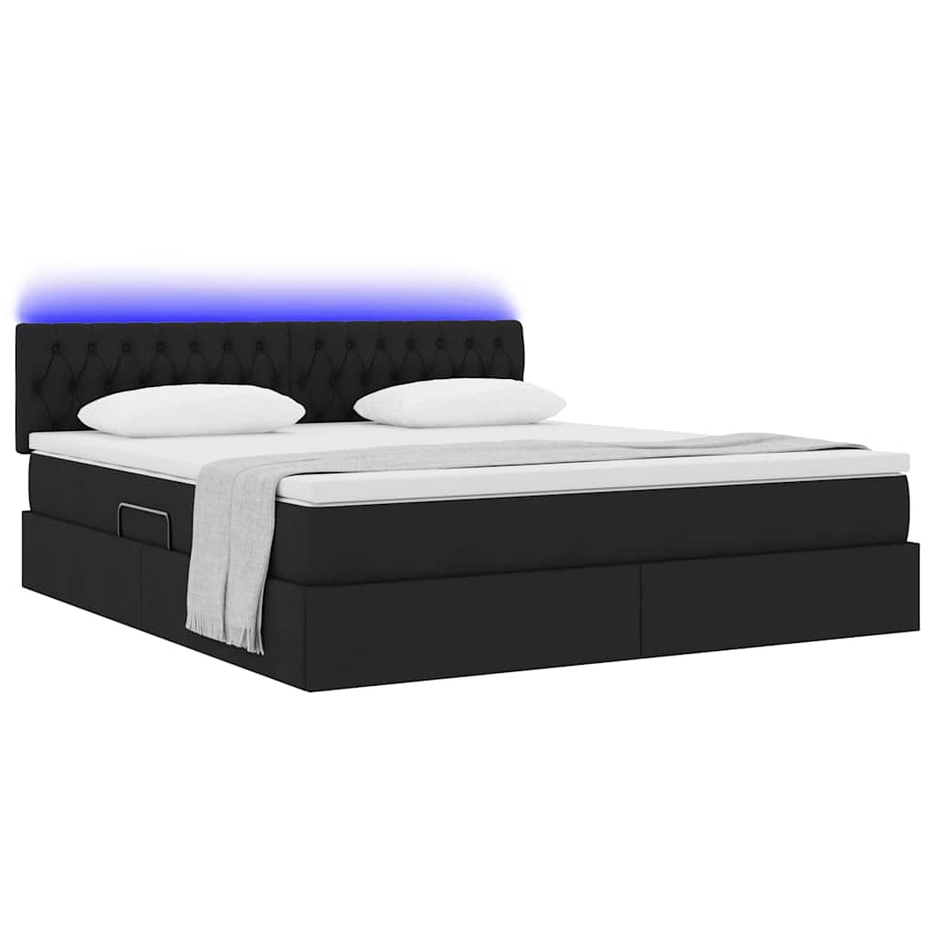 vidaXL LED Κρεβάτι αποθήκευσης με στρώμα Μαύρο 160 x 200 cm Ύφασμα