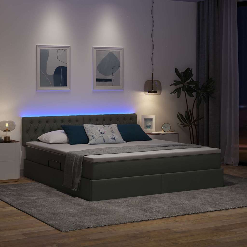 vidaXL LED Κρεβάτι αποθήκευσης με στρώμα Σκούρο Γκρι 180 x 200 cm