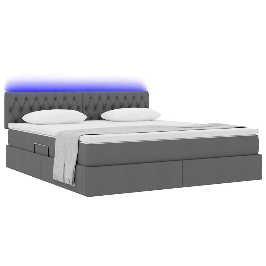 vidaXL LED Κρεβάτι αποθήκευσης με στρώμα Σκούρο Γκρι 180 x 200 cm