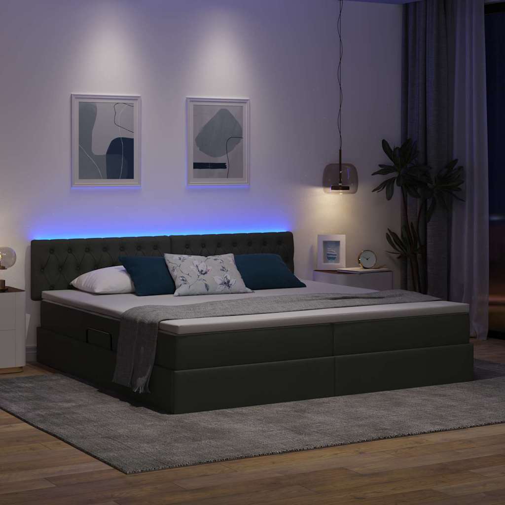 vidaXL LED Κρεβάτι αποθήκευσης με στρώμα Σκούρο Γκρι 200 x 200 cm