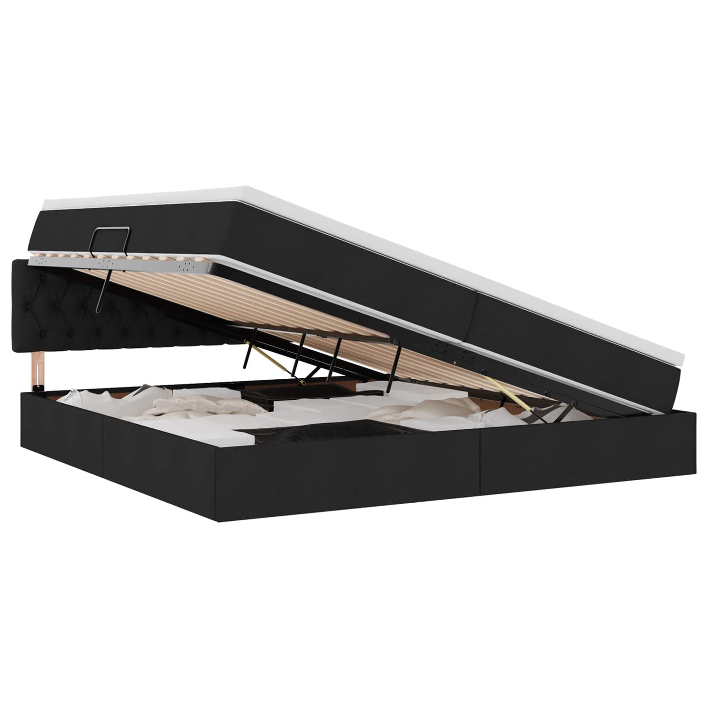 vidaXL LED Κρεβάτι αποθήκευσης με στρώμα Μαύρο 200 x 200 cm Ύφασμα