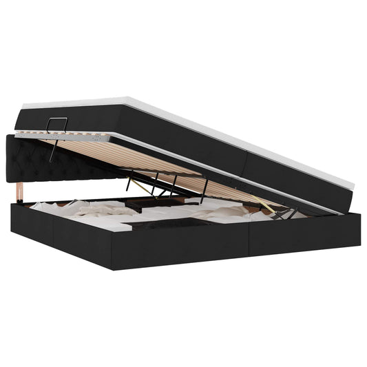 vidaXL LED Κρεβάτι αποθήκευσης με στρώμα Μαύρο 200 x 200 cm Ύφασμα