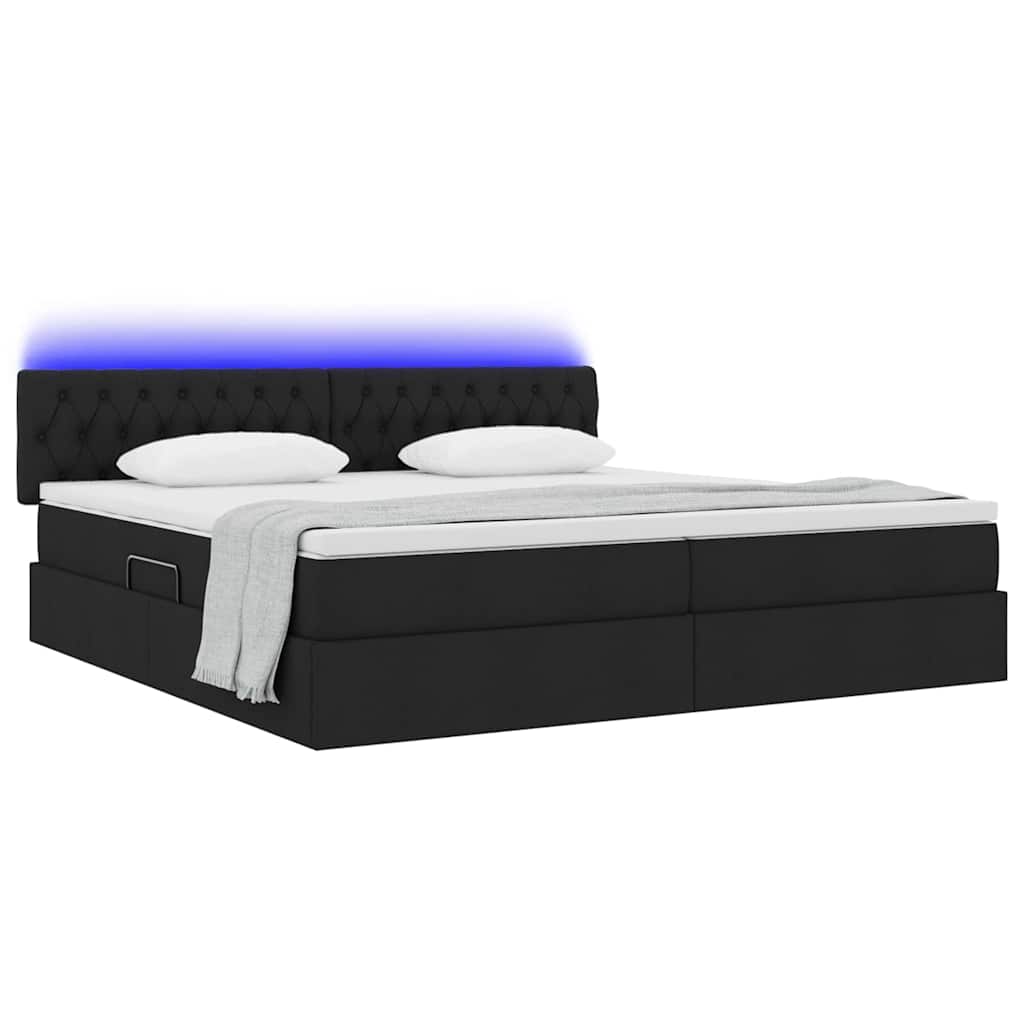 vidaXL LED Κρεβάτι αποθήκευσης με στρώμα Μαύρο 200 x 200 cm Ύφασμα