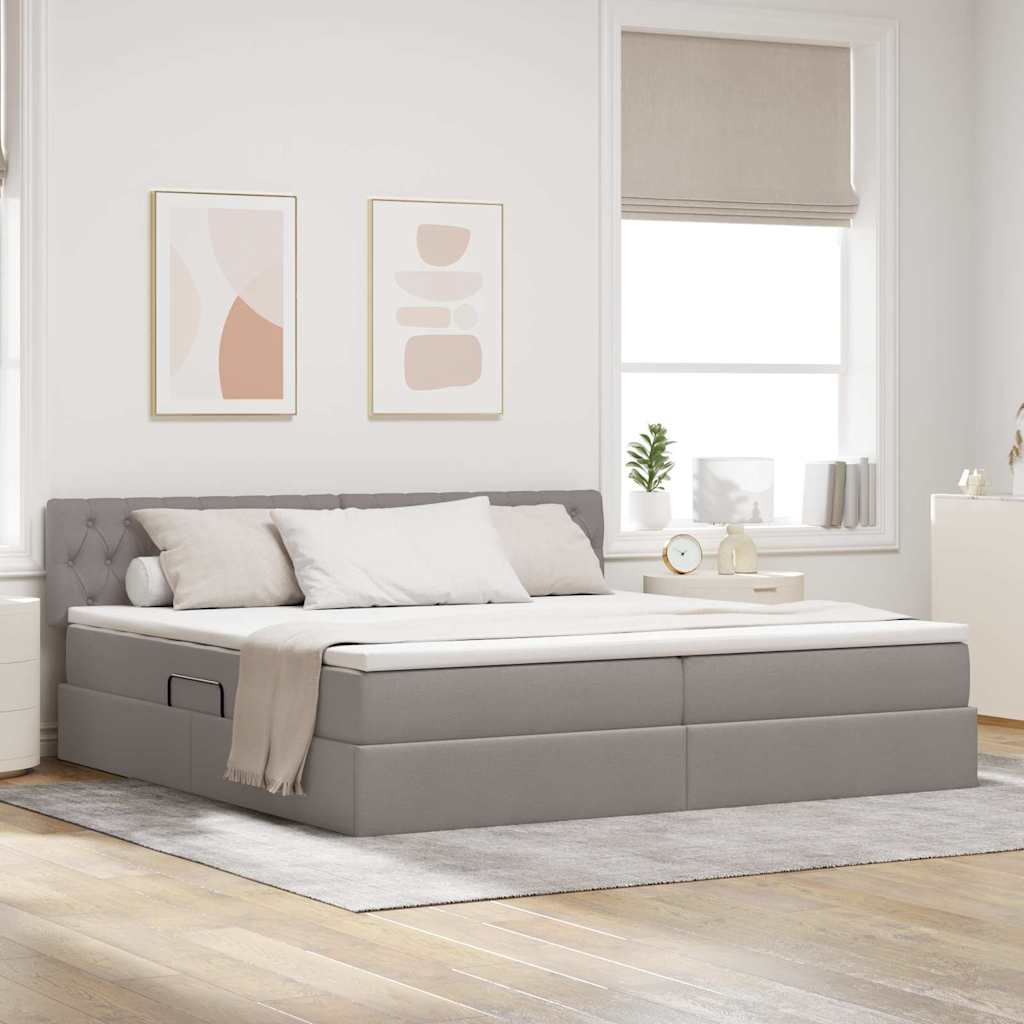 vidaXL LED Κρεβάτι αποθήκευσης με στρώμα Taupe 200 x 200 cm Ύφασμα