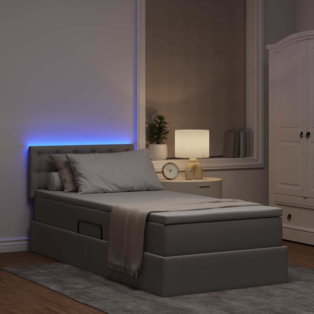 vidaXL LED Κρεβάτι αποθήκευσης με στρώμα Taupe 90 x 190 cm Ύφασμα