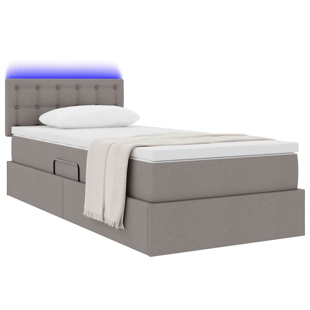 vidaXL LED Κρεβάτι αποθήκευσης με στρώμα Taupe 90 x 190 cm Ύφασμα