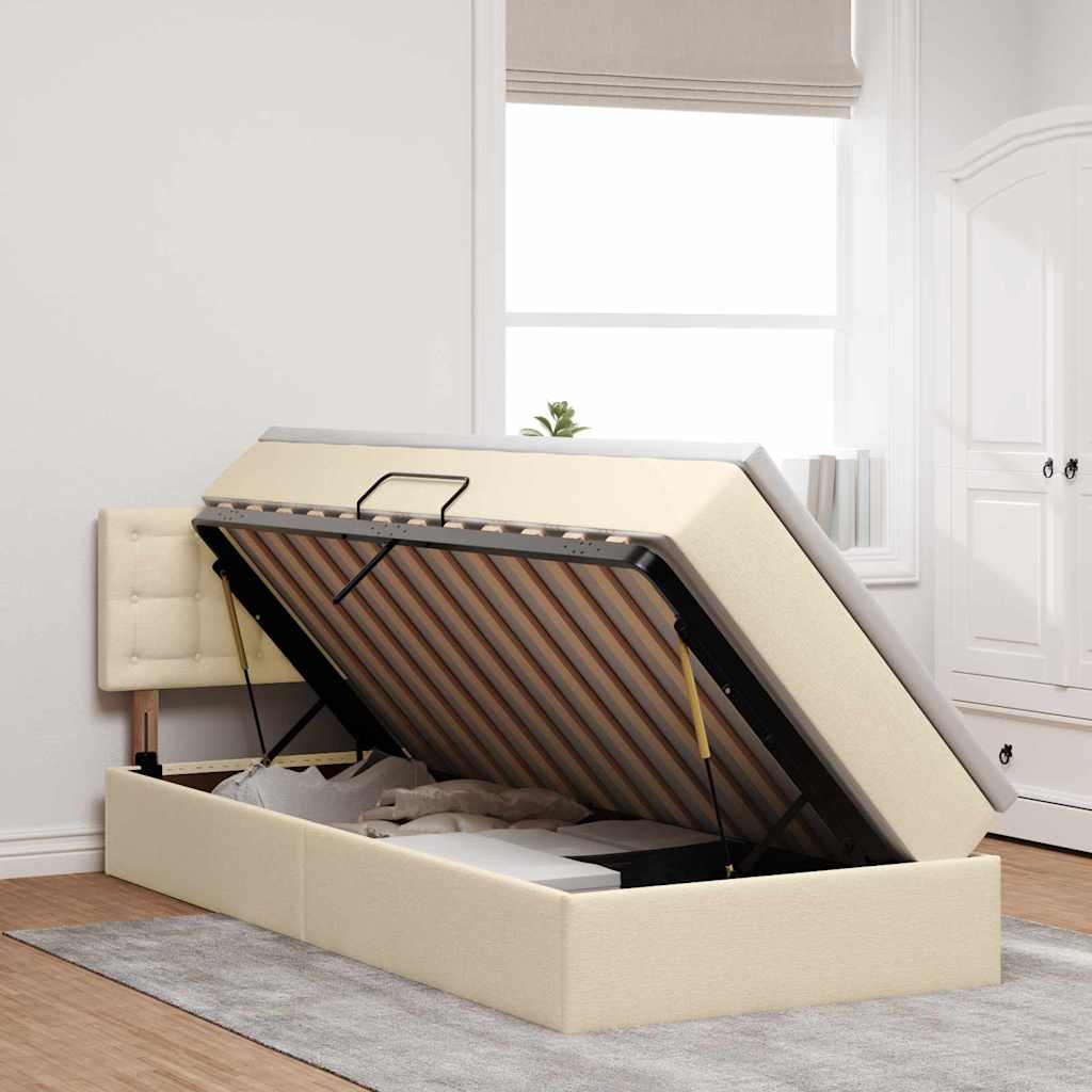 vidaXL LED Κρεβάτι αποθήκευσης με στρώμα Κρέμ 90 x 190 cm Ύφασμα