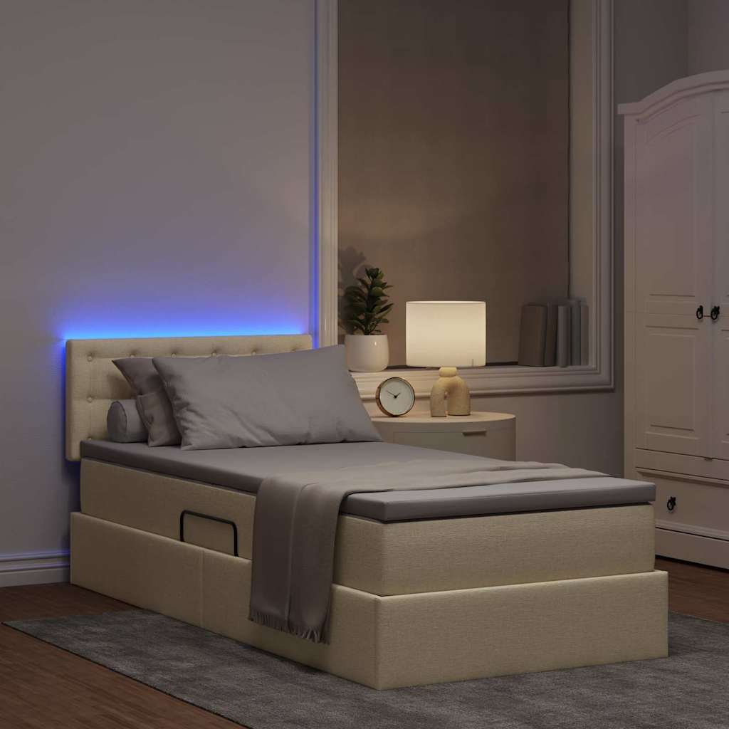 vidaXL LED Κρεβάτι αποθήκευσης με στρώμα Κρέμ 90 x 200 cm Ύφασμα