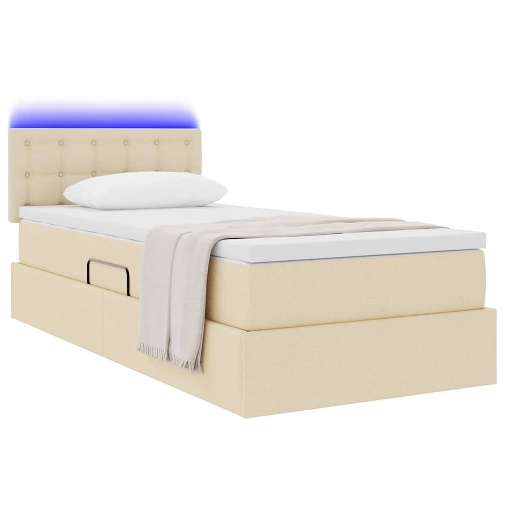 vidaXL LED Κρεβάτι αποθήκευσης με στρώμα Κρέμ 100 x 200 cm Ύφασμα