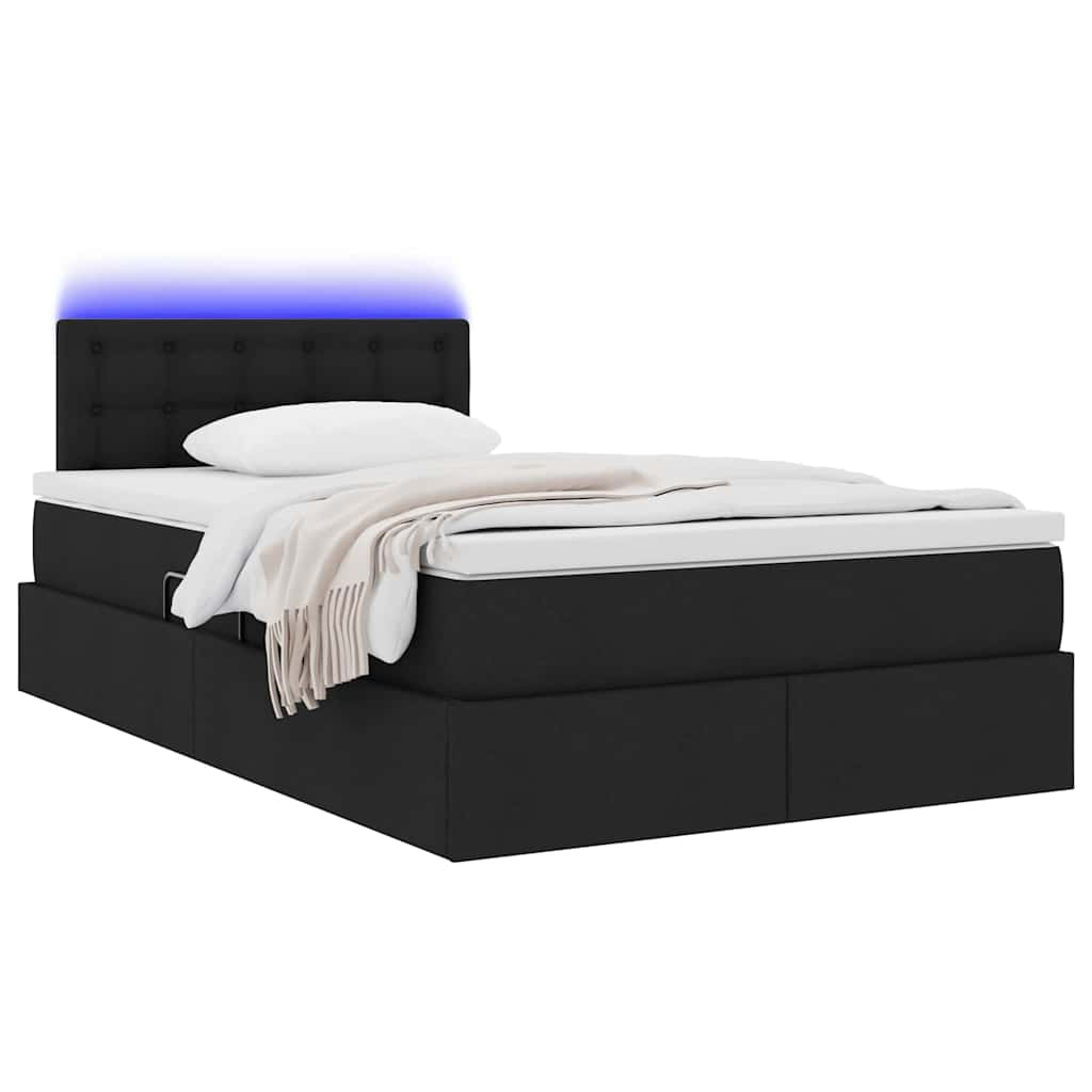 vidaXL LED Κρεβάτι αποθήκευσης με στρώμα Μαύρο 120 x 200 cm Ύφασμα