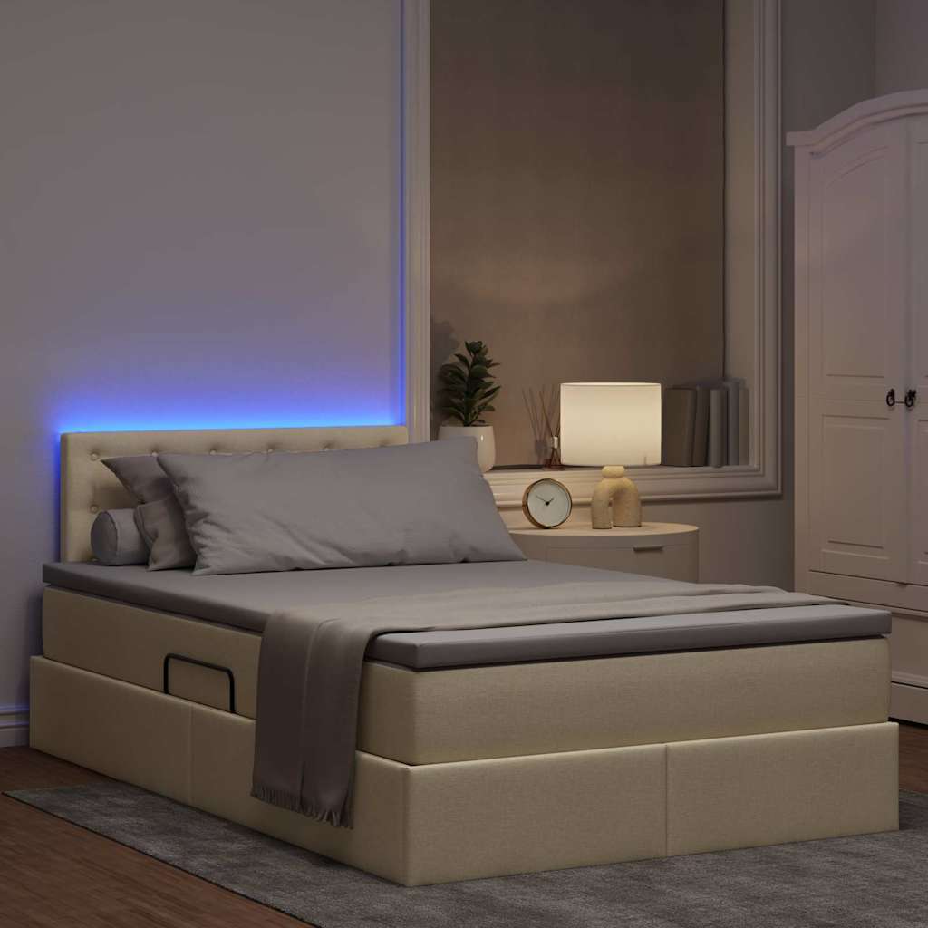 vidaXL LED Κρεβάτι αποθήκευσης με στρώμα Κρέμ 120 x 200 cm Ύφασμα