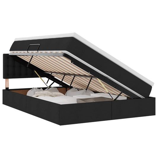 vidaXL LED Κρεβάτι αποθήκευσης με στρώμα Μαύρο 140 x 190 cm Ύφασμα