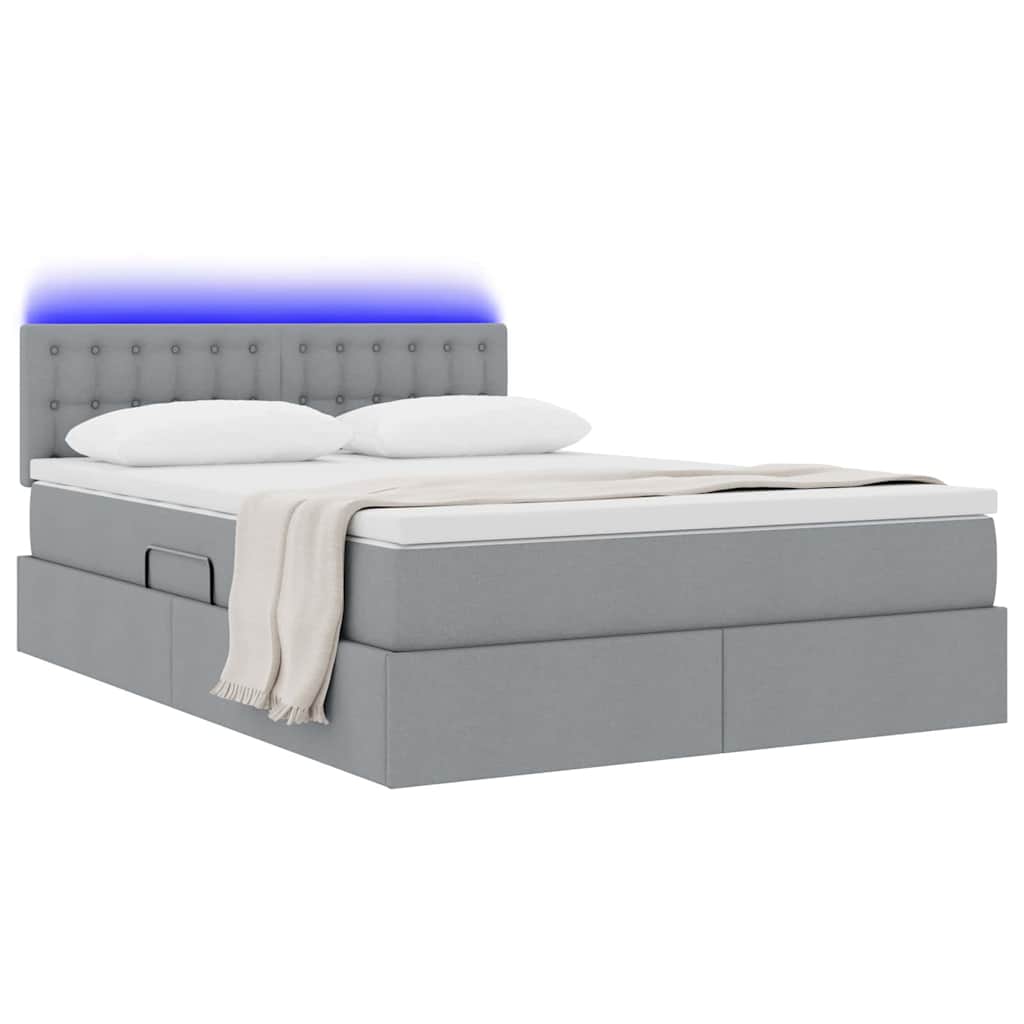 vidaXL LED Κρεβάτι αποθήκευσης με στρώμα Ανοιχτό γκρι 140 x 200 cm