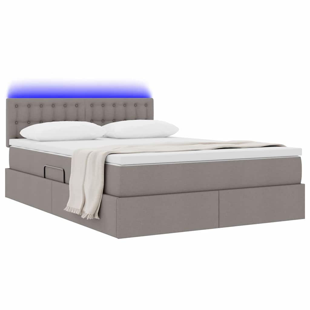 vidaXL LED Κρεβάτι αποθήκευσης με στρώμα Taupe 140 x 200 cm Ύφασμα