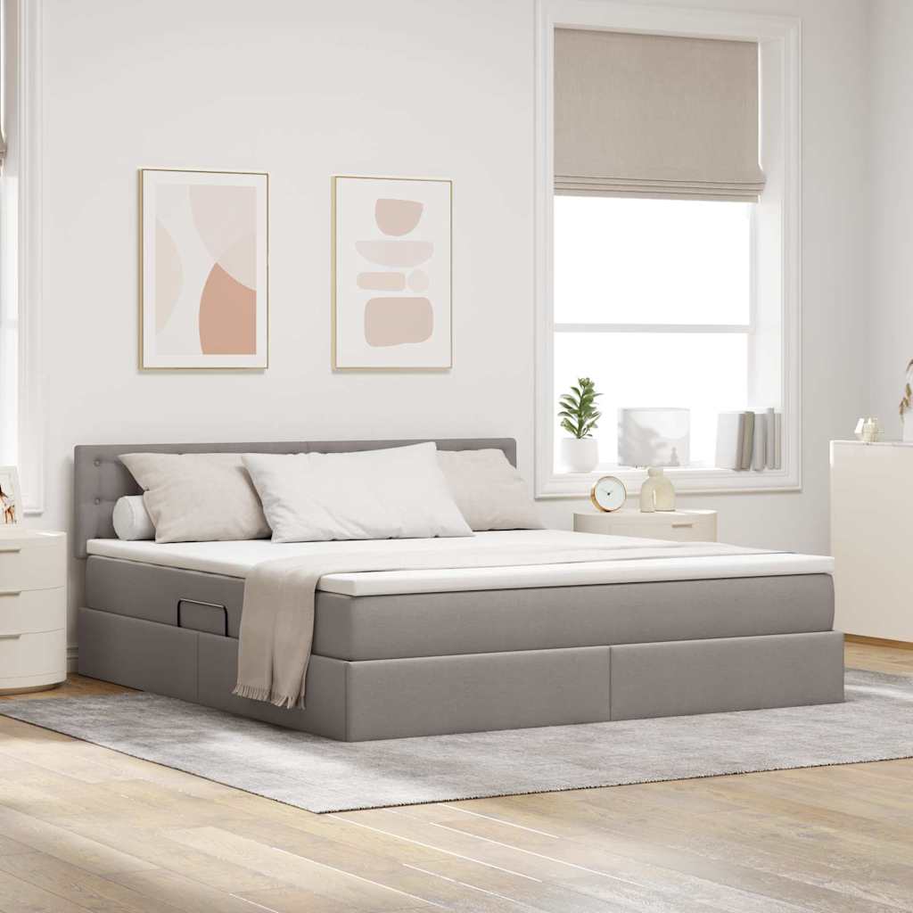 vidaXL LED Κρεβάτι αποθήκευσης με στρώμα Taupe 160 x 200 cm Ύφασμα