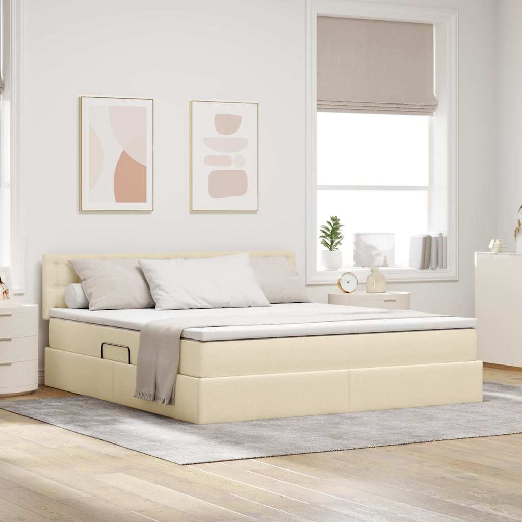 vidaXL LED Κρεβάτι αποθήκευσης με στρώμα Κρέμ 160 x 200 cm Ύφασμα