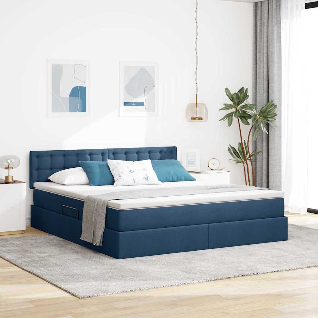 vidaXL LED Κρεβάτι αποθήκευσης με στρώμα Μπλε 160 x 200 cm Ύφασμα