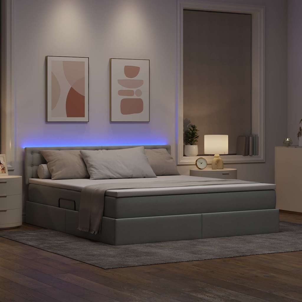 vidaXL LED Κρεβάτι αποθήκευσης με στρώμα Ανοιχτό γκρι 180 x 200 cm