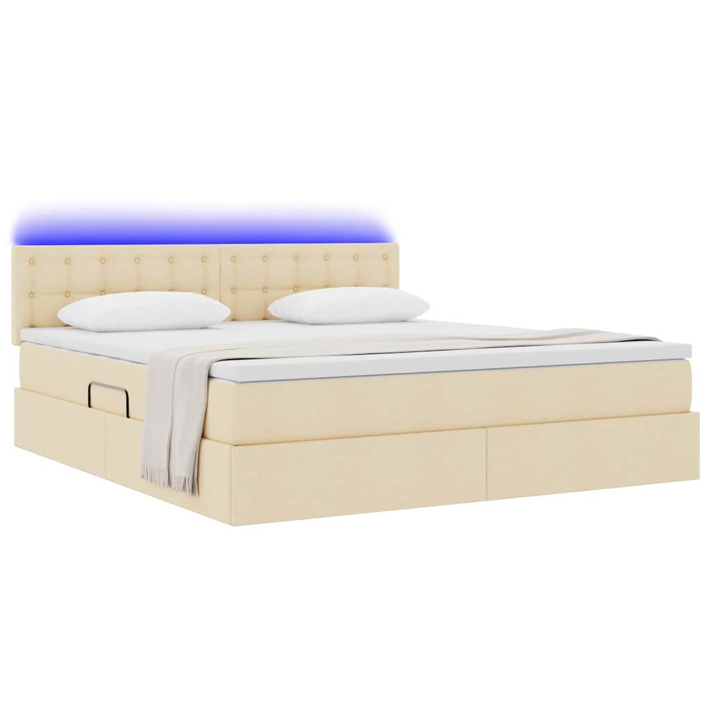 vidaXL LED Κρεβάτι αποθήκευσης με στρώμα Κρέμ 180 x 200 cm Ύφασμα