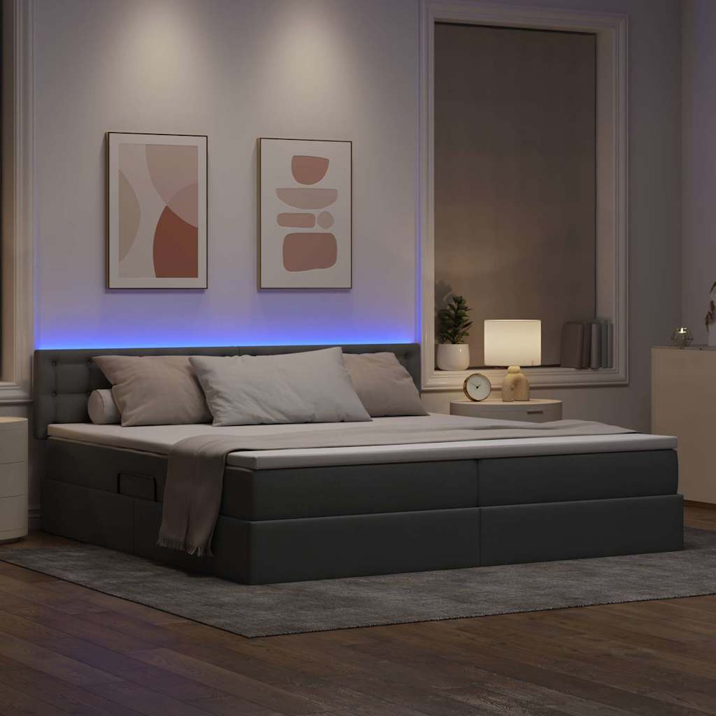 vidaXL LED Κρεβάτι αποθήκευσης με στρώμα Ανοιχτό γκρι 200 x 200 cm