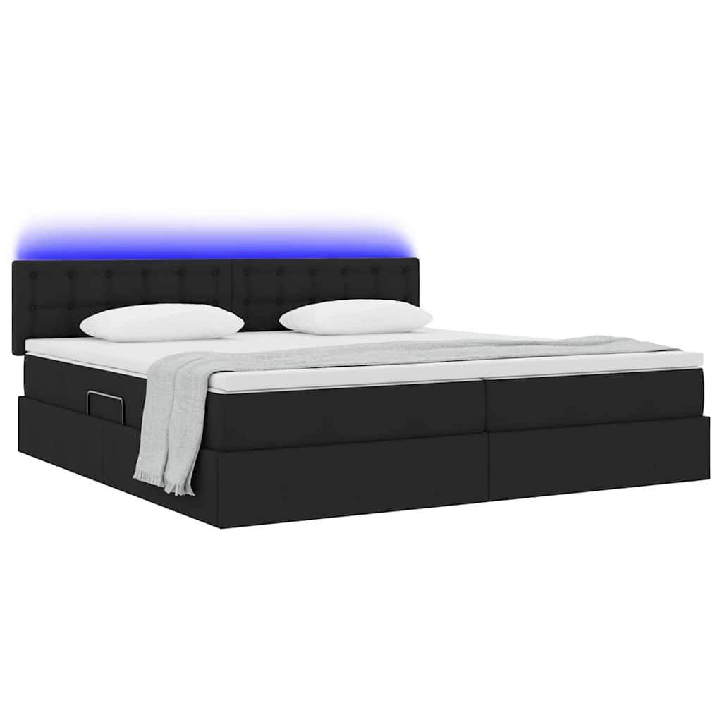 vidaXL LED Κρεβάτι αποθήκευσης με στρώμα Μαύρο 200 x 200 cm Ύφασμα